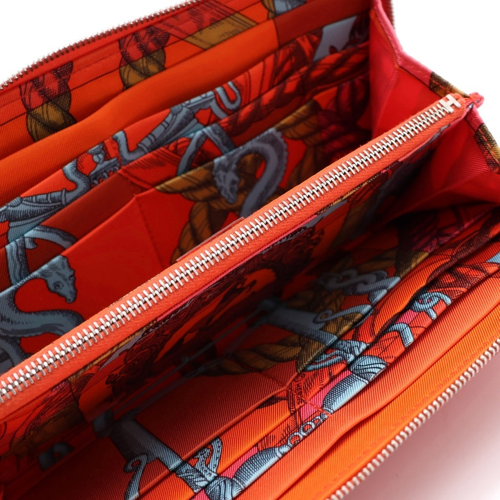HERMES(エルメス) アザップロング シルクイン ロングウォレット 長財布 カードケース レッド オレンジ エプソン レザー T刻印 シルバー金具