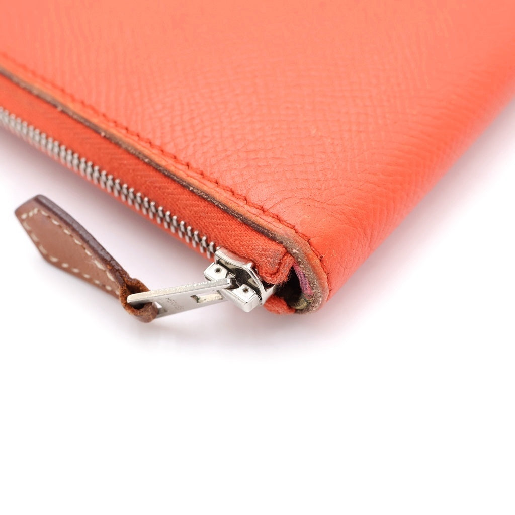 HERMES(エルメス) アザップロング シルクイン ロングウォレット 長財布 カードケース レッド オレンジ エプソン レザー T刻印 シルバー金具