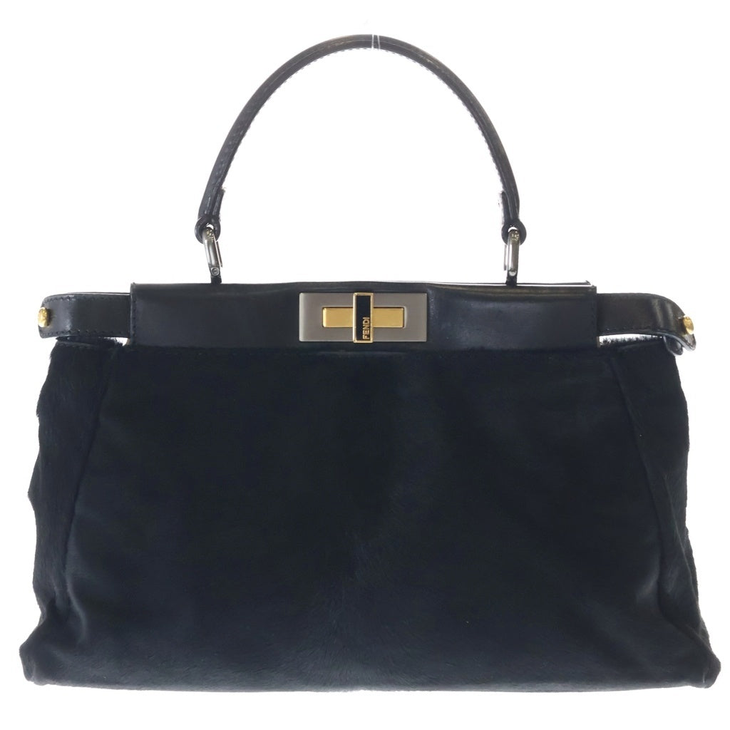 FENDI(フェンディ) ピーカブー ミディアム ハラコ×パイソン×レザー 2WAY ハンドバッグ ショルダーバッグ ブラック レディース