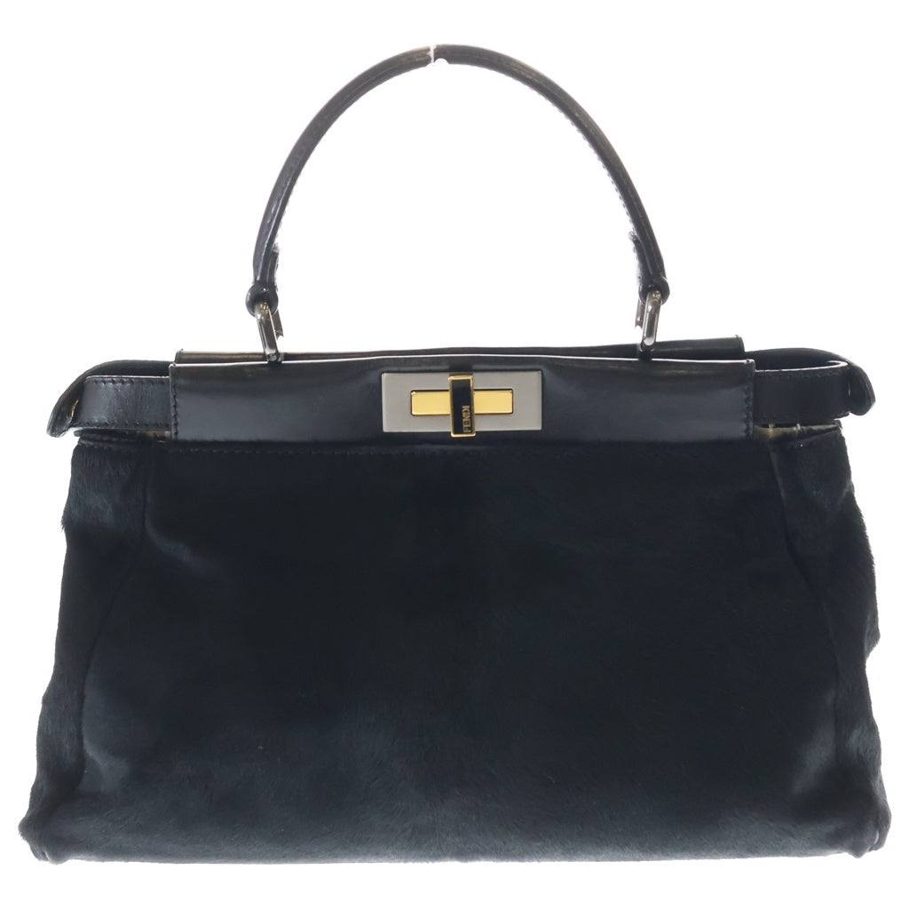 FENDI(フェンディ) ピーカブー ミディアム ハラコ×パイソン×レザー 2WAY ハンドバッグ ショルダーバッグ ブラック レディース