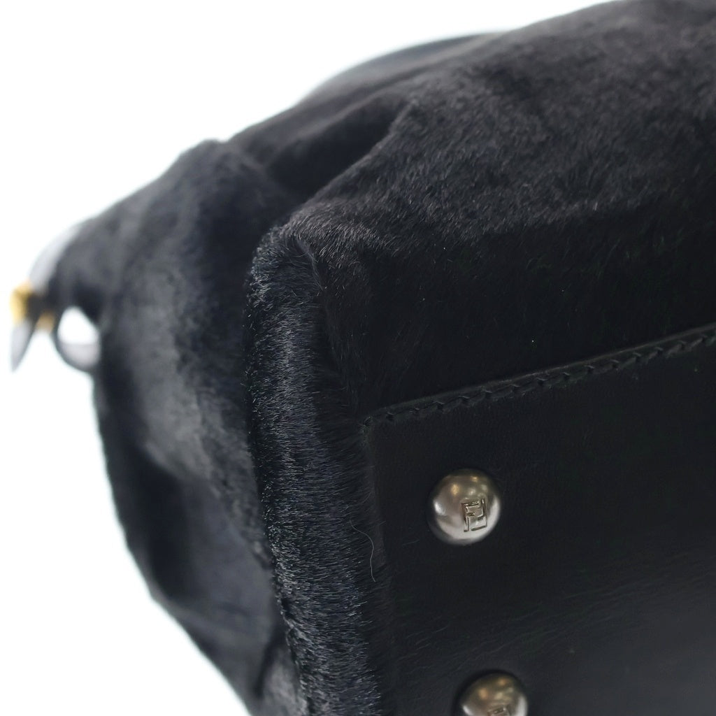 FENDI(フェンディ) ピーカブー ミディアム ハラコ×パイソン×レザー 2WAY ハンドバッグ ショルダーバッグ ブラック レディース