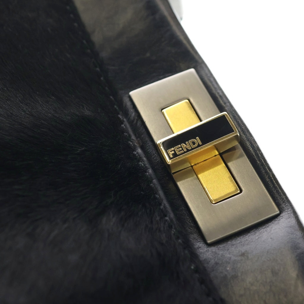 FENDI(フェンディ) ピーカブー ミディアム ハラコ×パイソン×レザー 2WAY ハンドバッグ ショルダーバッグ ブラック レディース