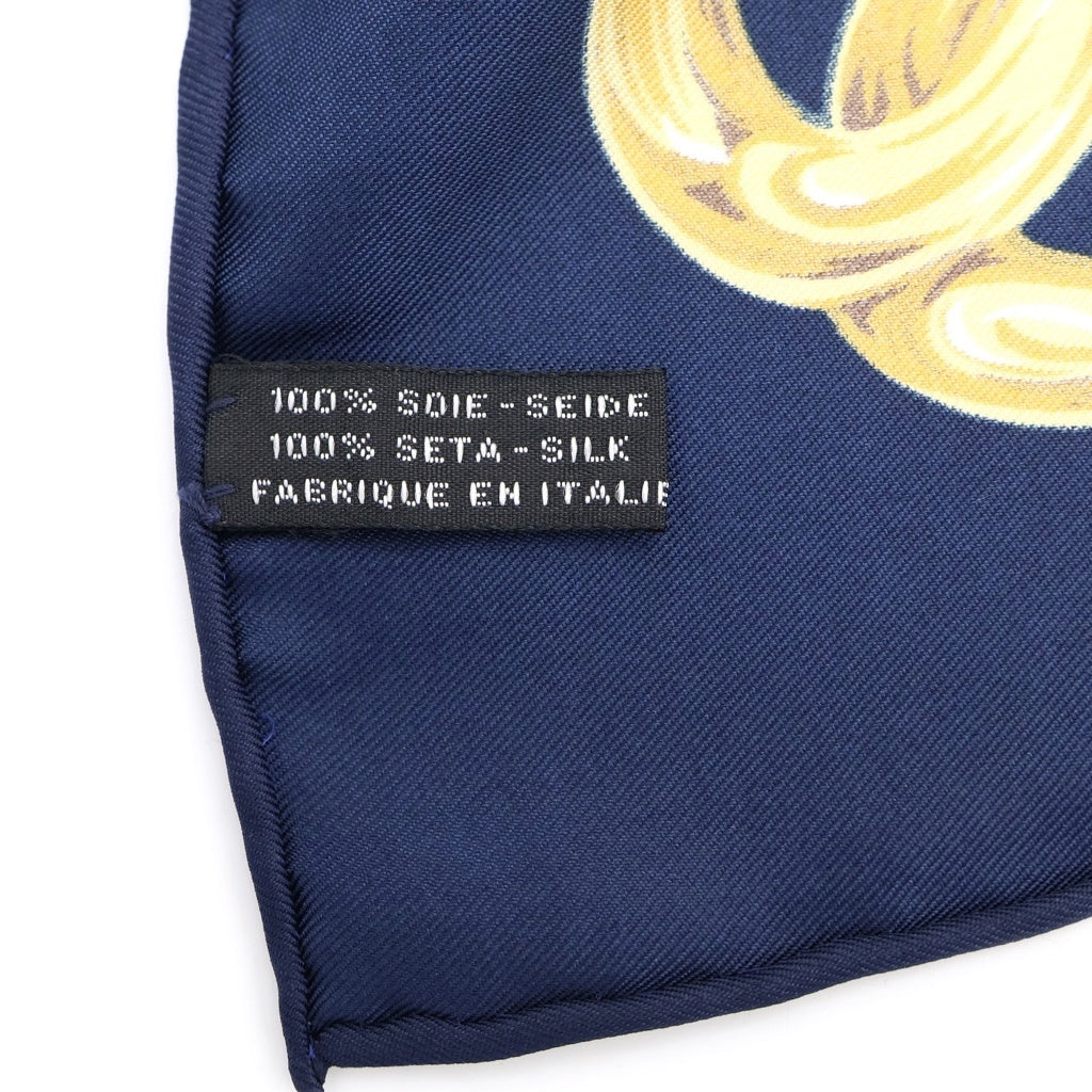 CHANEL(シャネル) カンボンライン チェーンベルト柄 ヴィンテージ シルク スカーフ ネイビー/ゴールド レディース