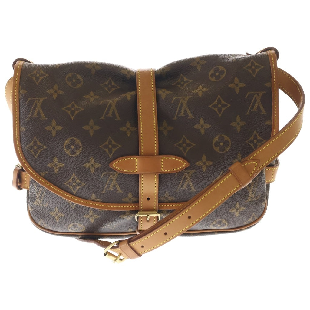 LOUIS VUITTON(ルイヴィトン) モノグラム ソミュール30 ショルダーバッグ ブラウン レザー×PVC M42256 ゴールド金具 レディース