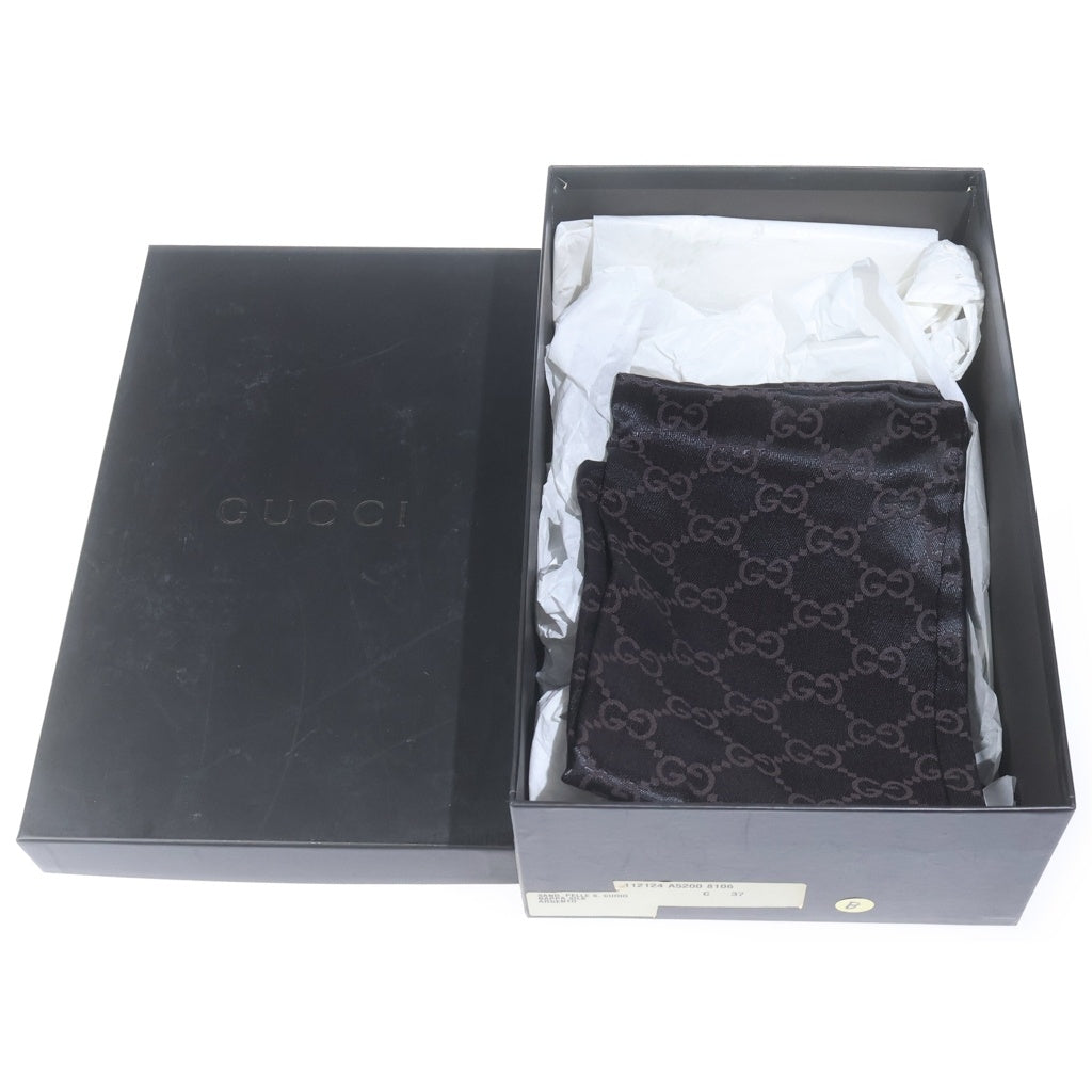 GUCCI(グッチ) バンブーヒール プリーツリボン サテン レザー オープントゥサンダル #37C ブラック レディース