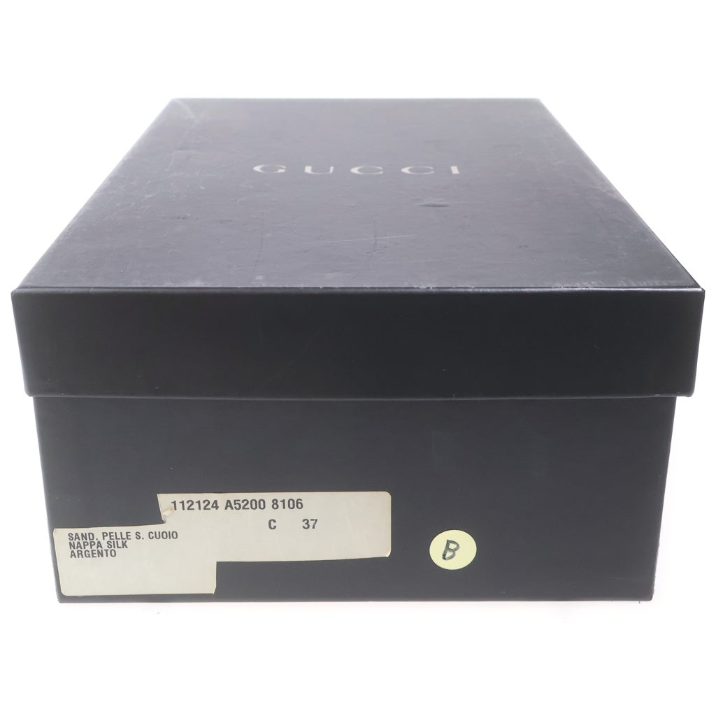GUCCI(グッチ) バンブーヒール プリーツリボン サテン レザー オープントゥサンダル #37C ブラック レディース