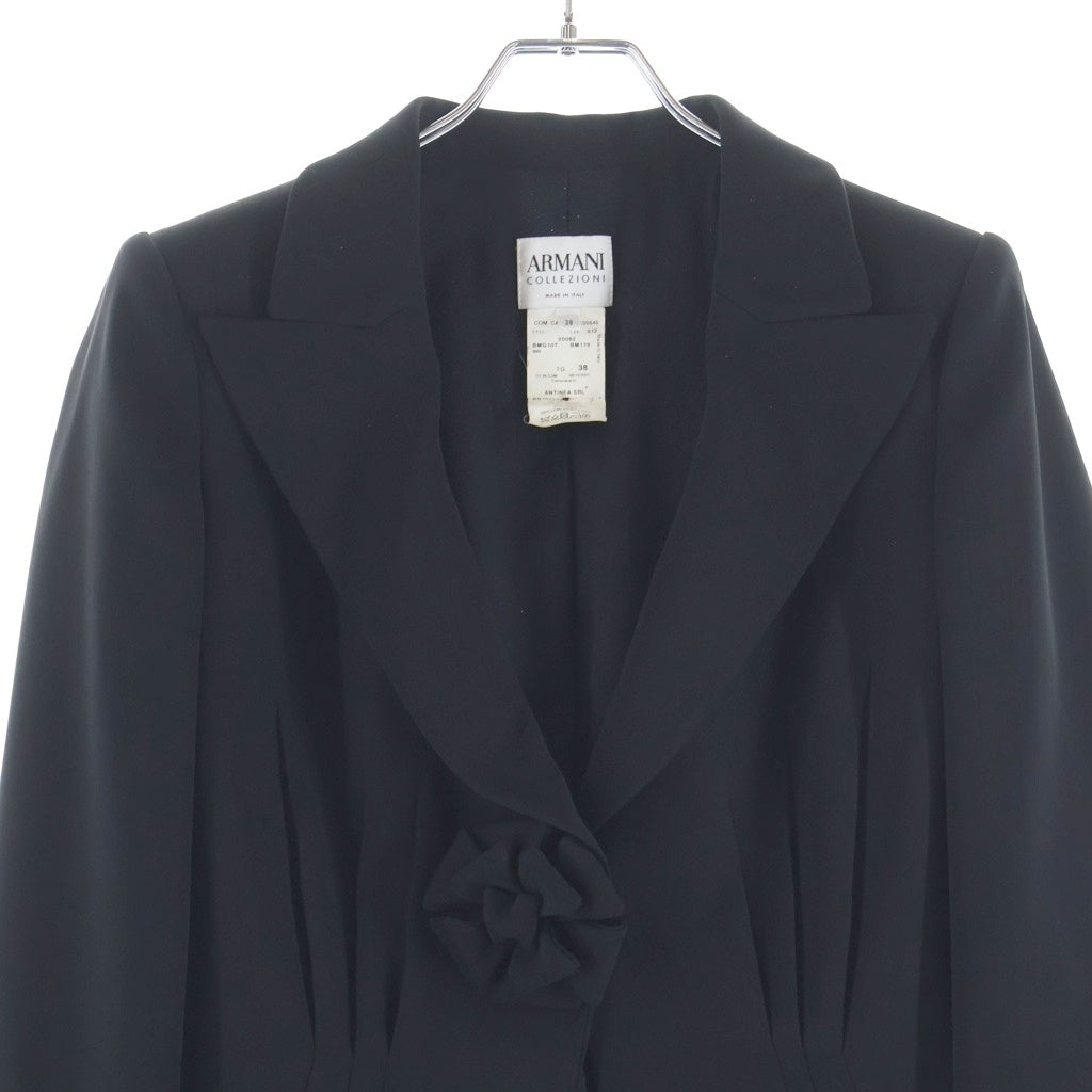 ARMANI COLLEZIONI(アルマーニ コレツィオーニ) フラワーモチーフ付 ポリエステル タック テーラードジャケット #38 ブラック レディース