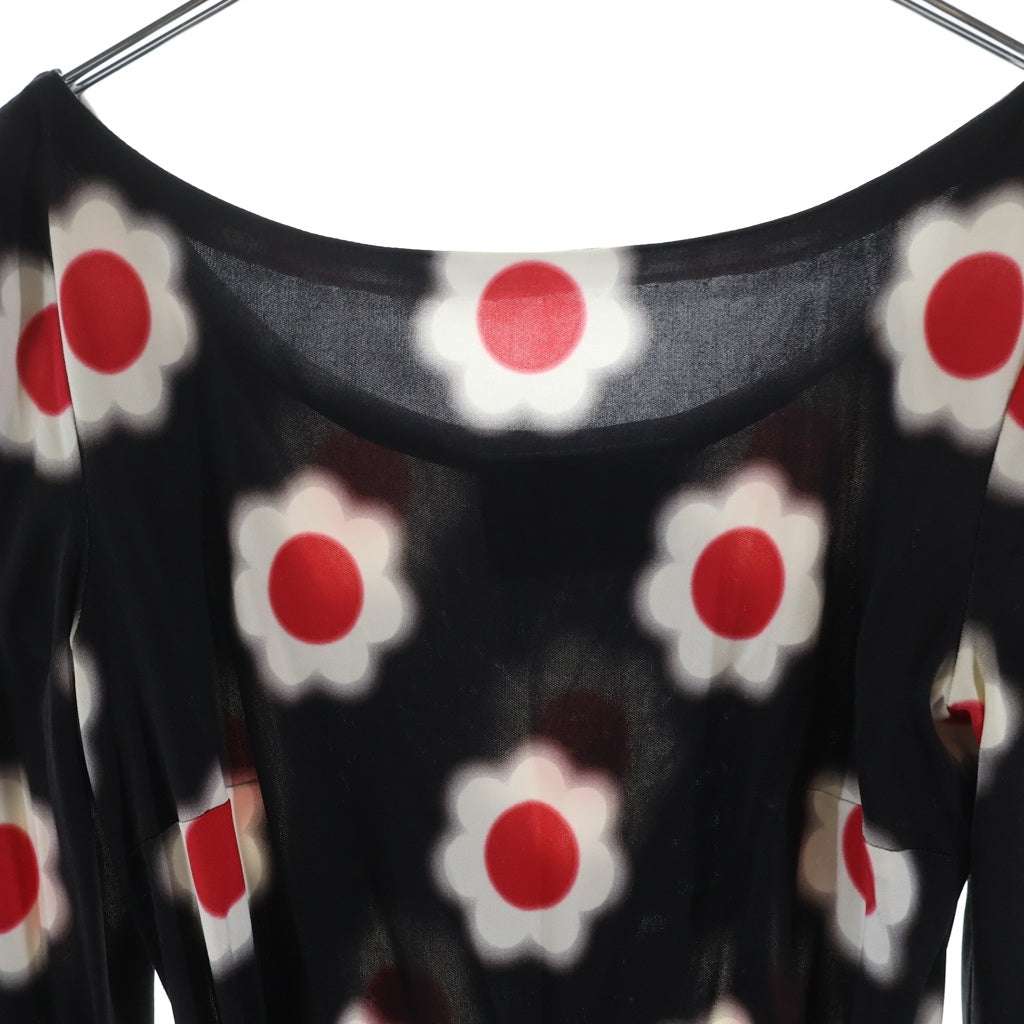 PRADA(プラダ) フラワープリント ひざ丈ワンピース ブラック×レッド レディース