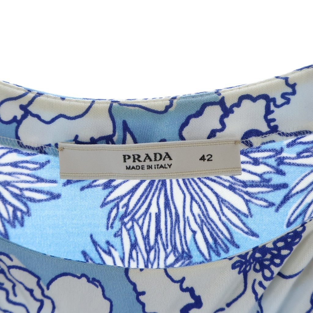 PRADA(プラダ) フラワープリント ひざ丈半袖ワンピース ライトブルー#42 レディース