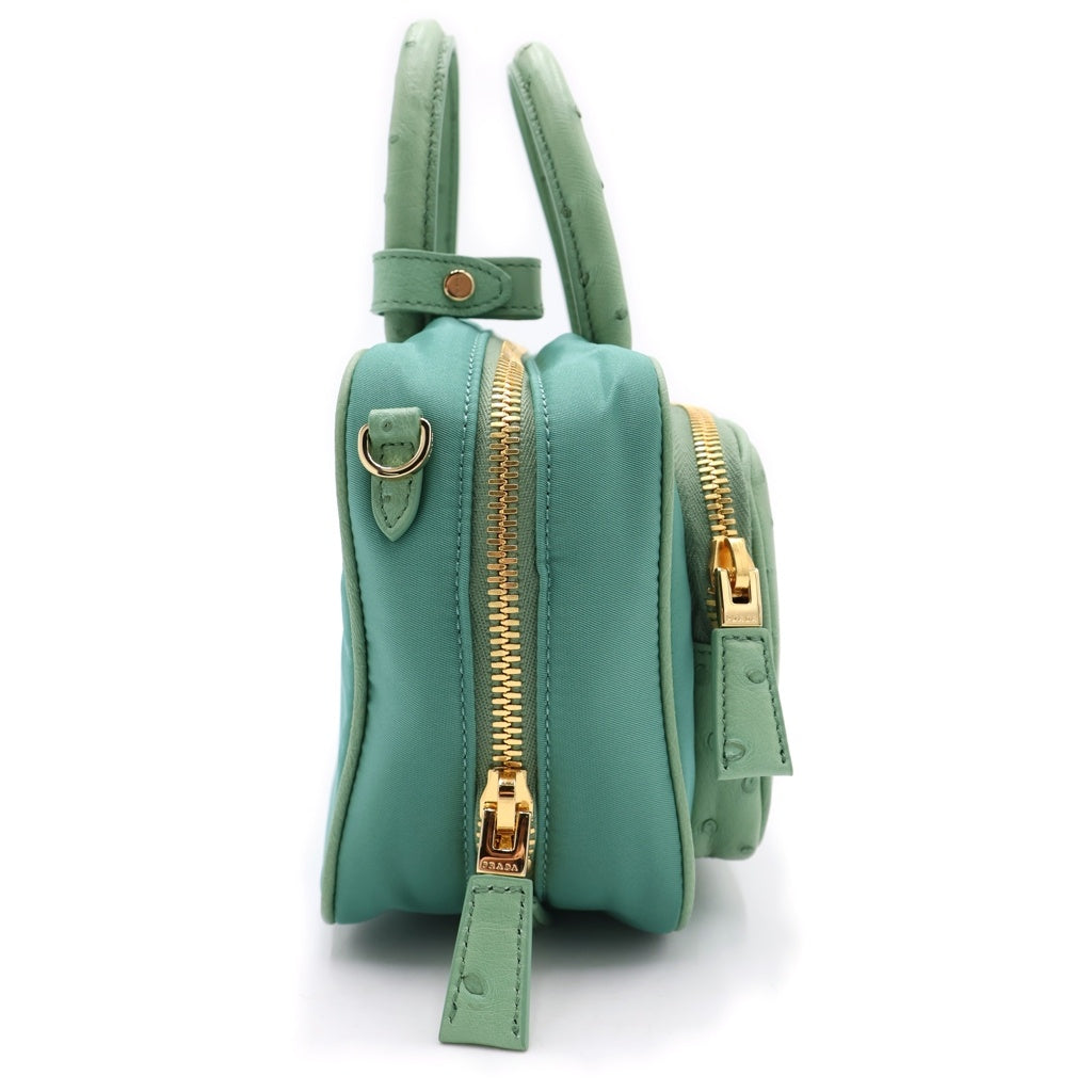 PRADA(プラダ) 2WAYハンドバッグ ショルダーバッグ ライトグリーン テスートナイロン× 1BB106 ゴールド金具 レディース