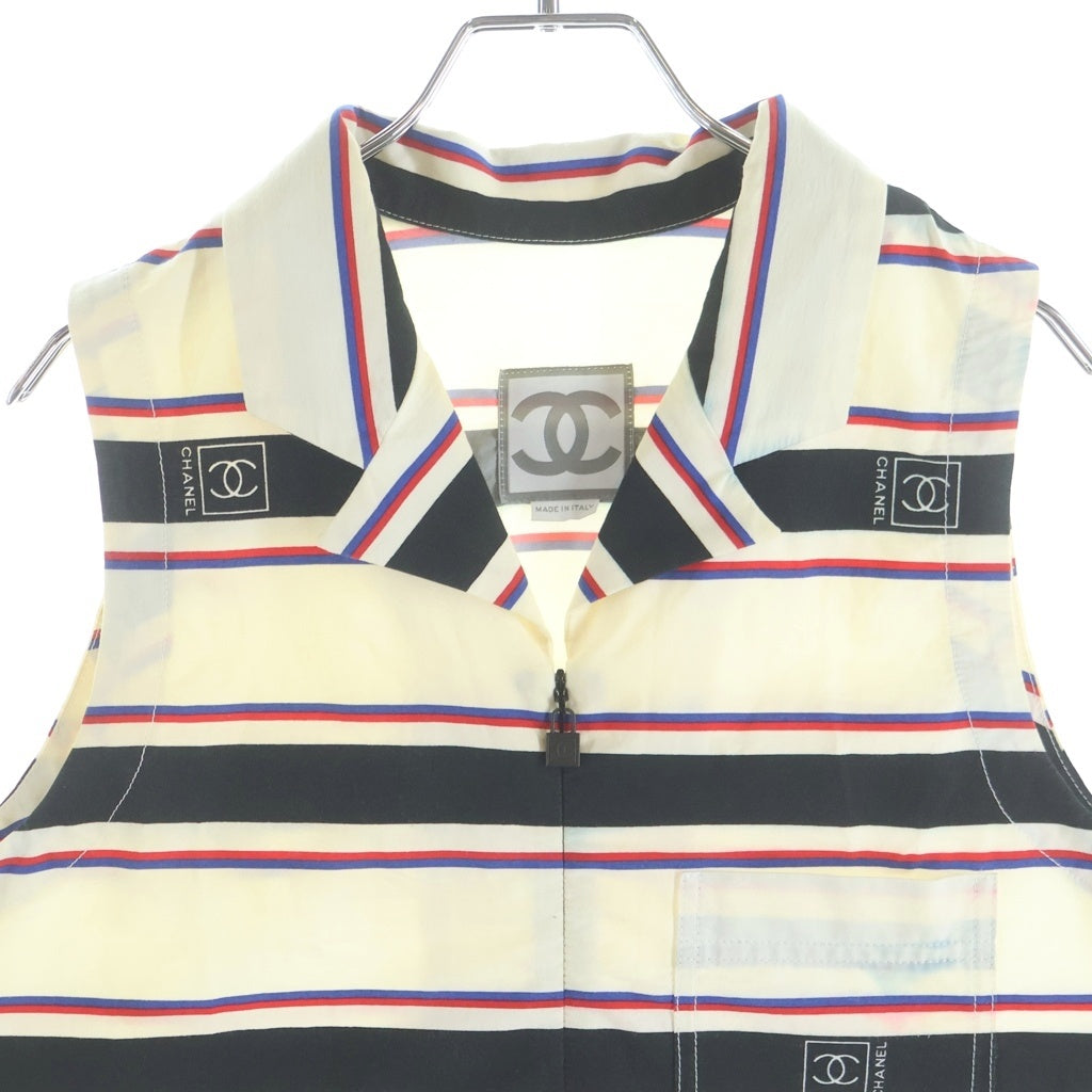 CHANEL(シャネル) マルチボーダー フロントジップ ノースリーブワンピース ドレス ベージュ P30773V21139 レディース