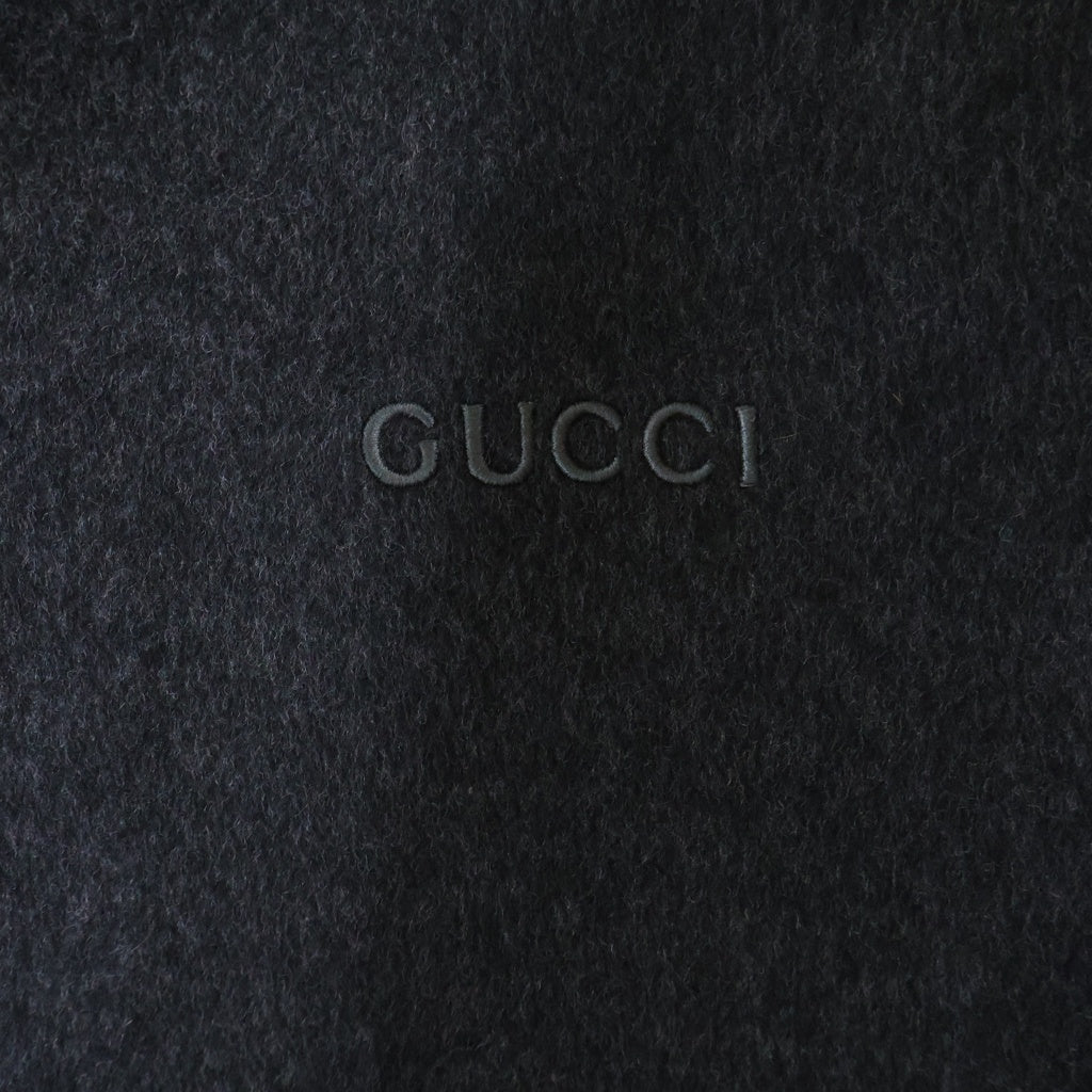 GUCCI(グッチ) 25AW ロゴ刺繍 シルク混ウール ジップアップ フーデッド ジャケット グレー 808884