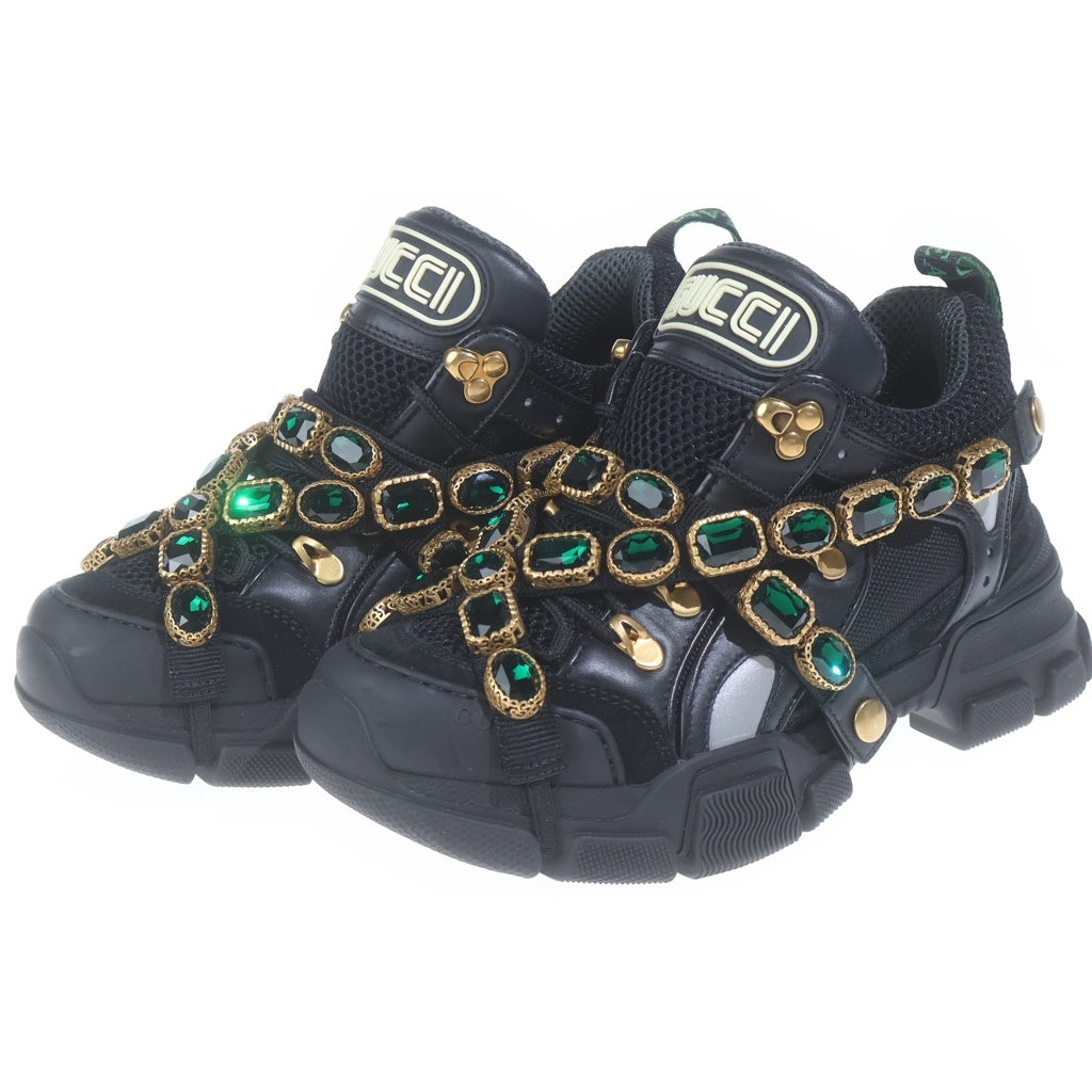 GUCCI(グッチ) フラッシュトレック ビジュー ラバーロゴ ローカットシューズ スニーカー ブラック レディース