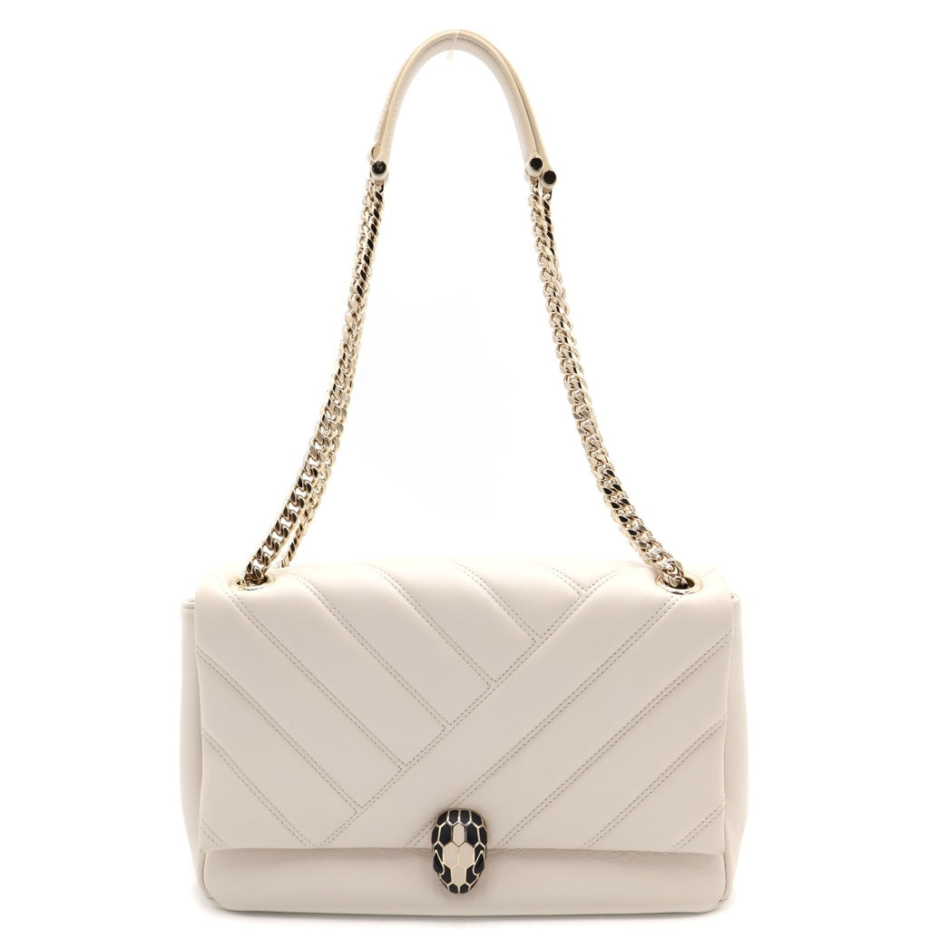 BVLGARI(ブルガリ) セルペンティ カボション チェーン ショルダー バック レザー ホワイト レディース