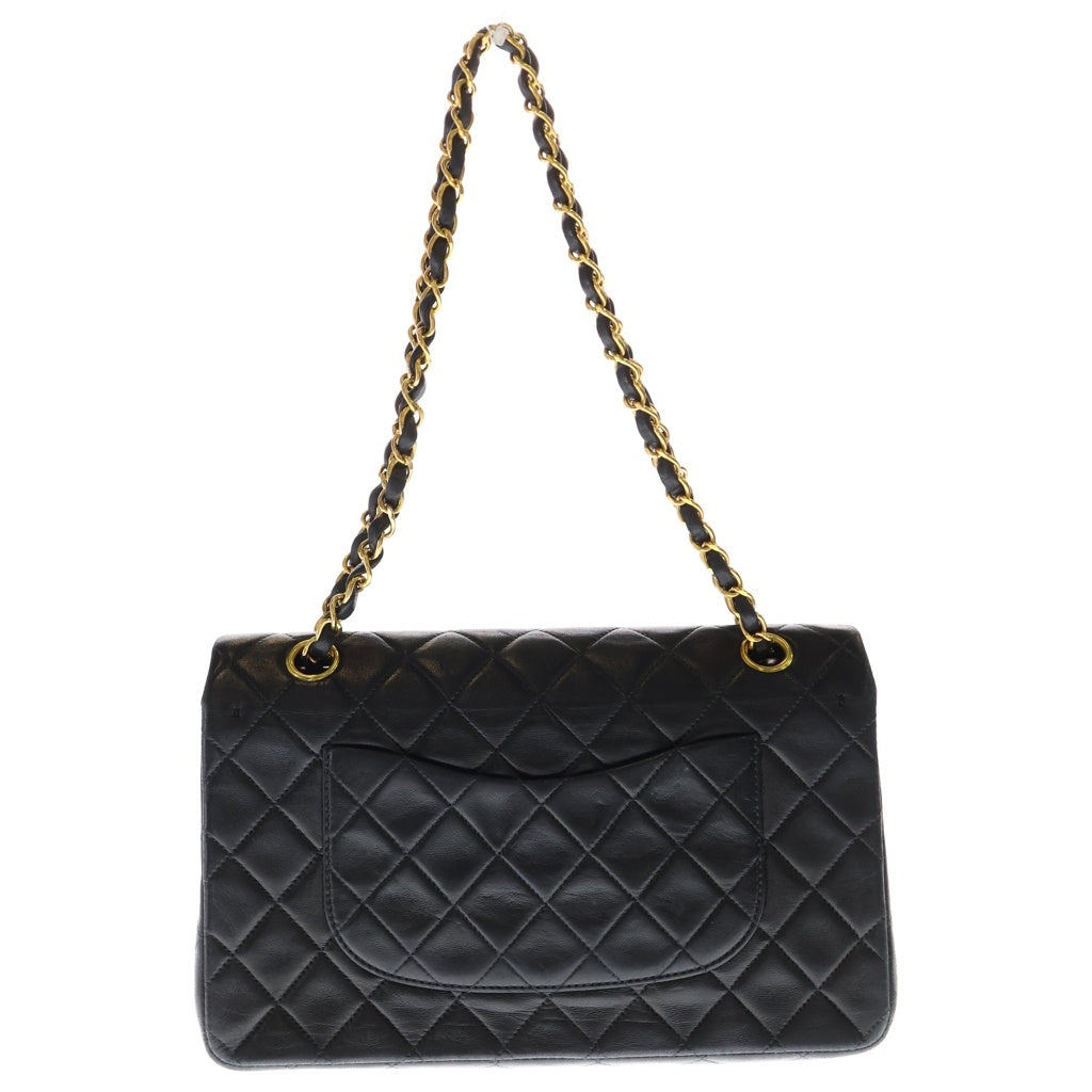 CHANEL(シャネル) マトラッセ25 WフラップWチェーンショルダーバッグ ブラック ラムスキン ゴールド金具 レディース