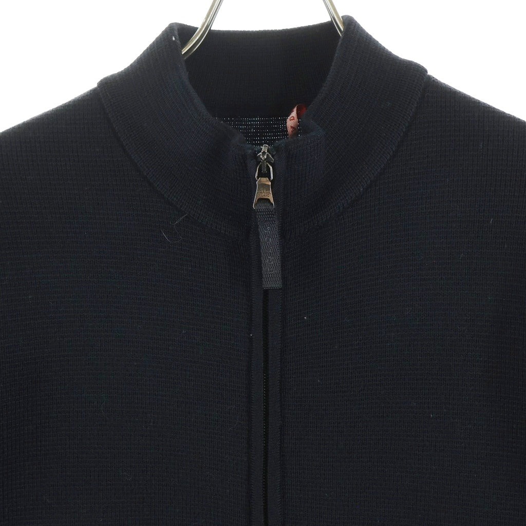 PRADA(プラダ) ラバーロゴ スタンドカラー ジップアップ ドライバーズ ニット ジャケット ブラック SMC4A