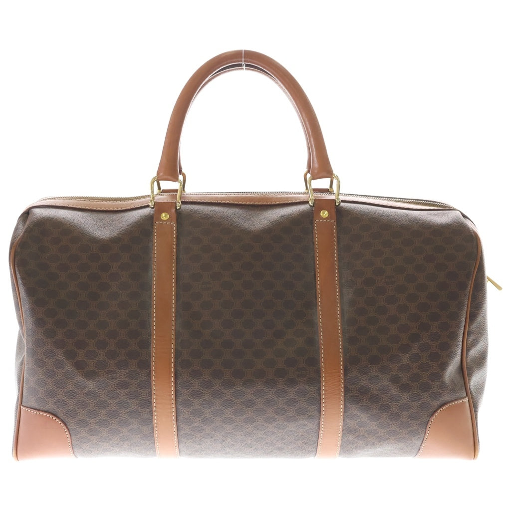 CELINE(セリーヌ) マカダム ボストンバッグ ハンドバッグ トラベルバッグ ブラウン レザー×PVC ゴールド金具 レディース