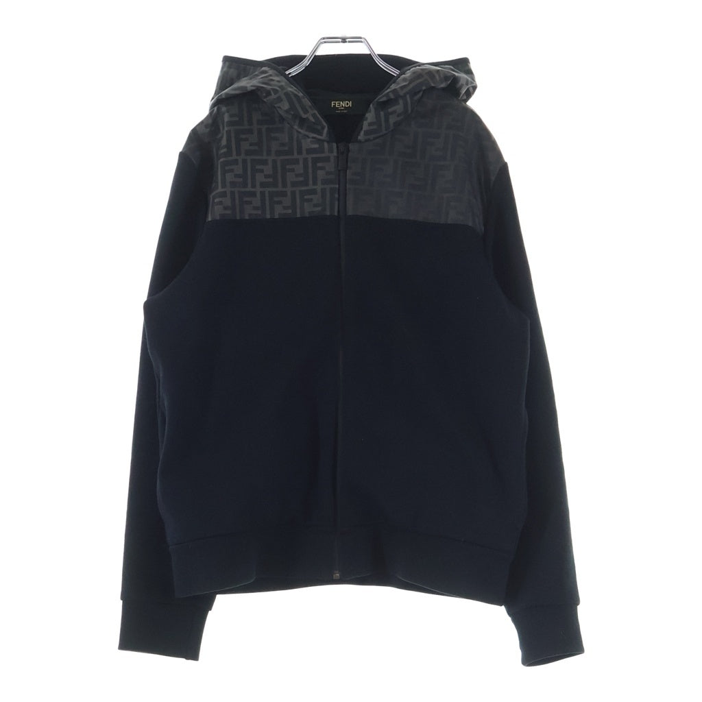 FENDI(フェンディ) ズッカ柄切り替え ジップフーディ パーカー ブラック #M FAF526 A544 レディース