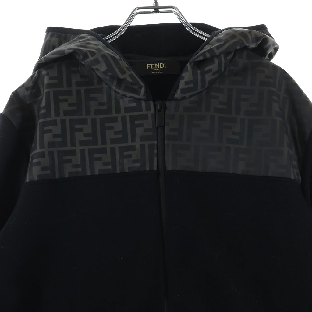 FENDI(フェンディ) ズッカ柄切り替え ジップフーディ パーカー ブラック #M FAF526 A544 レディース