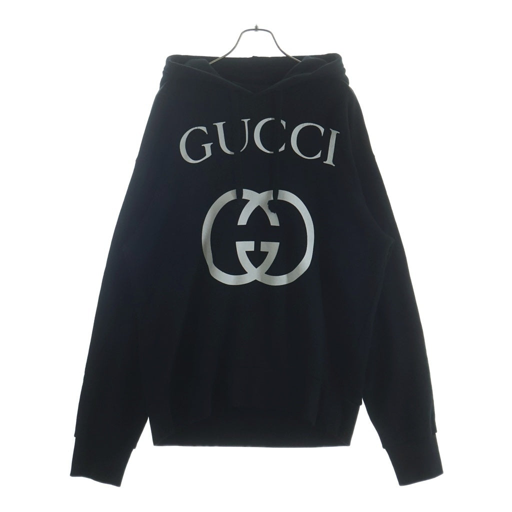 GUCCI グッチ インターロッキングG ロゴプリント プルオーバー スウェット パーカー フーディ ブラック 475374 GUCCI(グッチ) インターロッキングG ロゴプリント プルオーバー