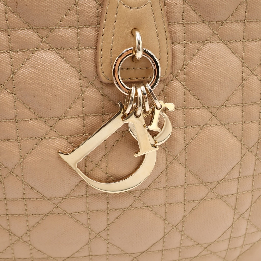 Christian Dior(クリスチャンディオール) カナージュ コーティングキャンバス レザー ショルダーバッグ ゴールド金具 ベージュ レディース