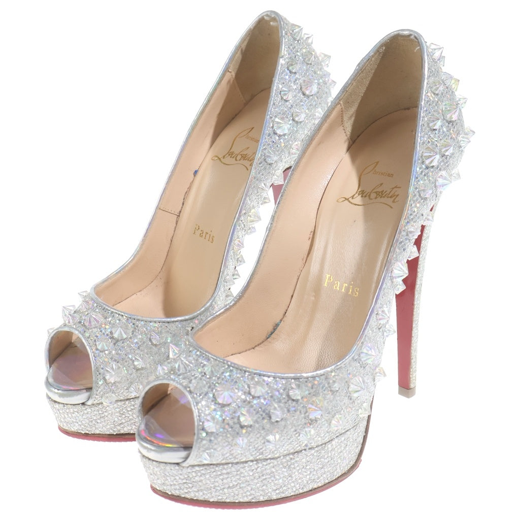 CHRISTIAN LOUBOUTIN(クリスチャンルブタン) スパイクスタッズ オープントゥ ヒール パンプス サンダル シューズ シルバー レディース