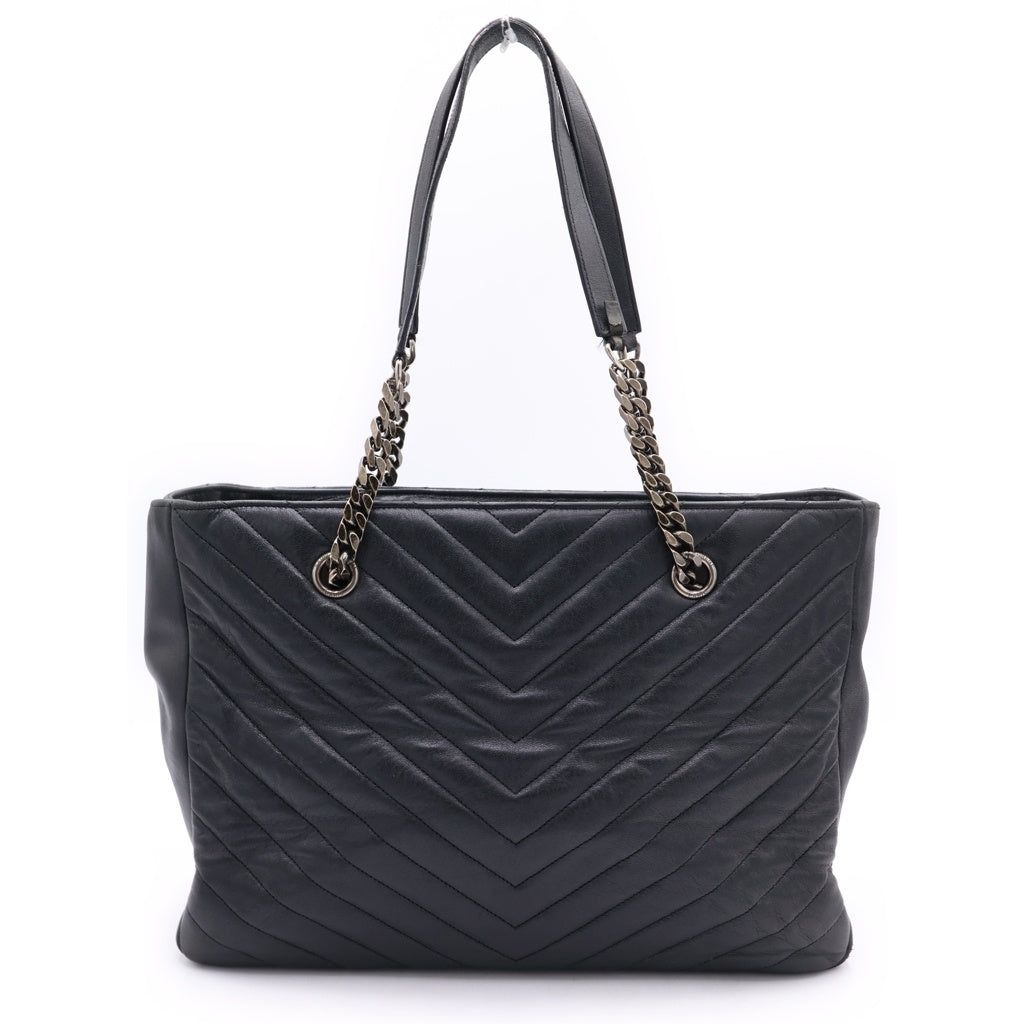 SAINT LAURENT PARIS(サンローランパリ) カサンドラロゴ Vステッチ レザー チェーンショルダー トートバッグ ブラック 392739 レディース