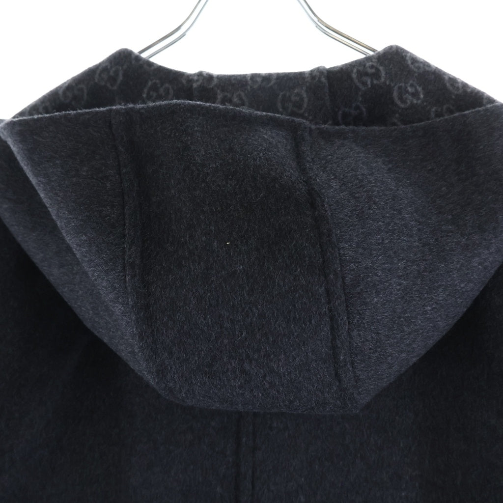 GUCCI(グッチ) 25AW ロゴ刺繍 シルク混 ウール ジップアップ フーデッド ジャケット グレー 808884