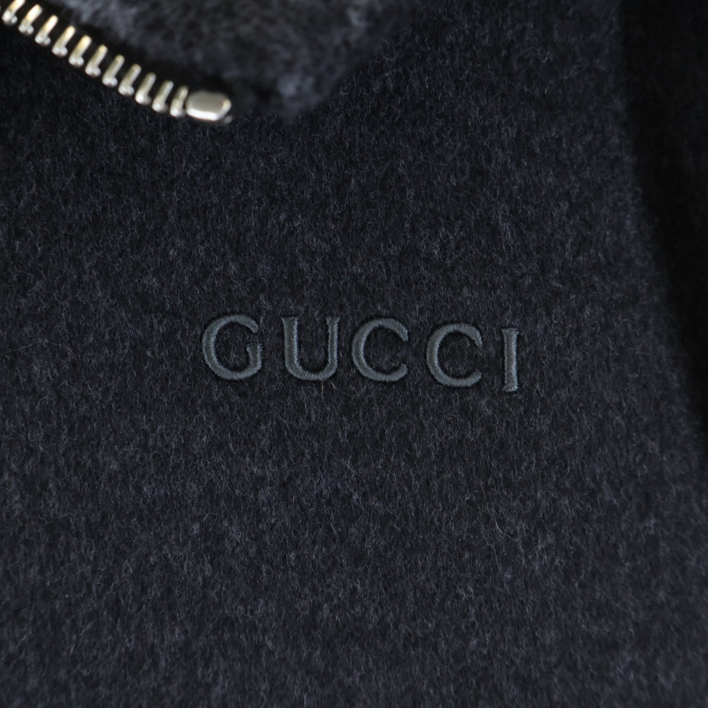 GUCCI(グッチ) 25AW ロゴ刺繍 シルク混 ウール ジップアップ フーデッド ジャケット グレー 808884