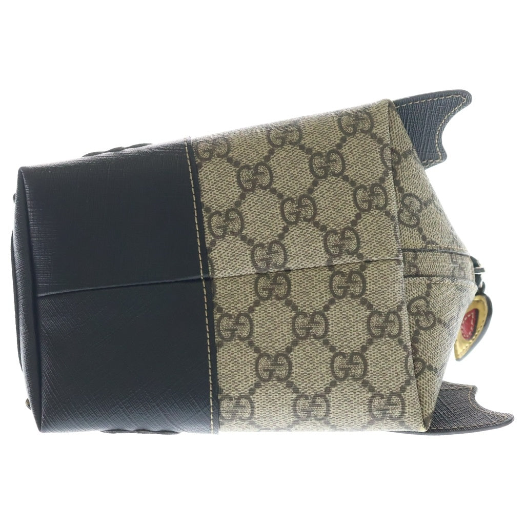 GUCCI(グッチ) チルドレンズ GGスプリーム ハンドバッグ ブラック×ベージュ レザー×PVC 525521 シルバー金具 レディース