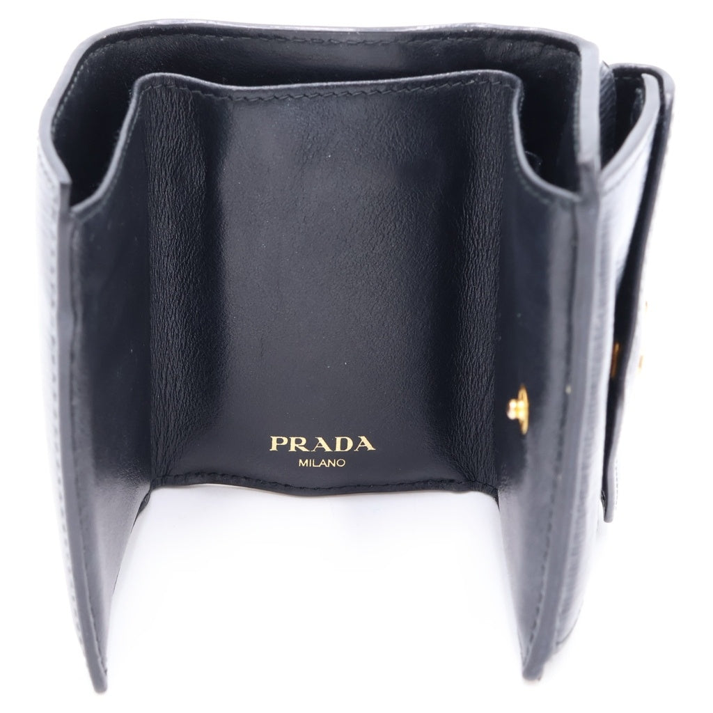PRADA(プラダ) サフィアーノ レザー コンパクトウォレット 三つ折り財布 ICタイプ ブラック 1MH021 レディース