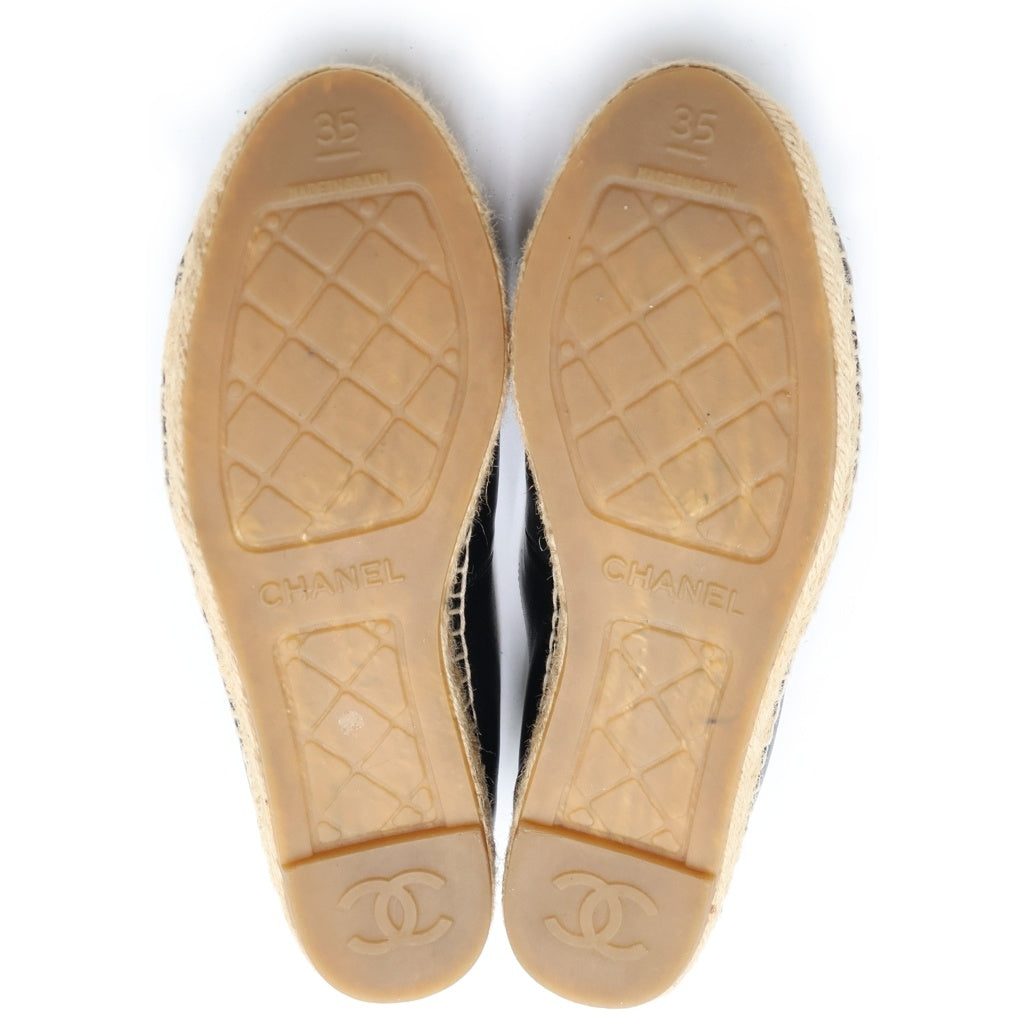 CHANEL(シャネル) ココマーク エスパドリーユ フラットシューズ スリッポン ラムスキン レザー ブラック レディース