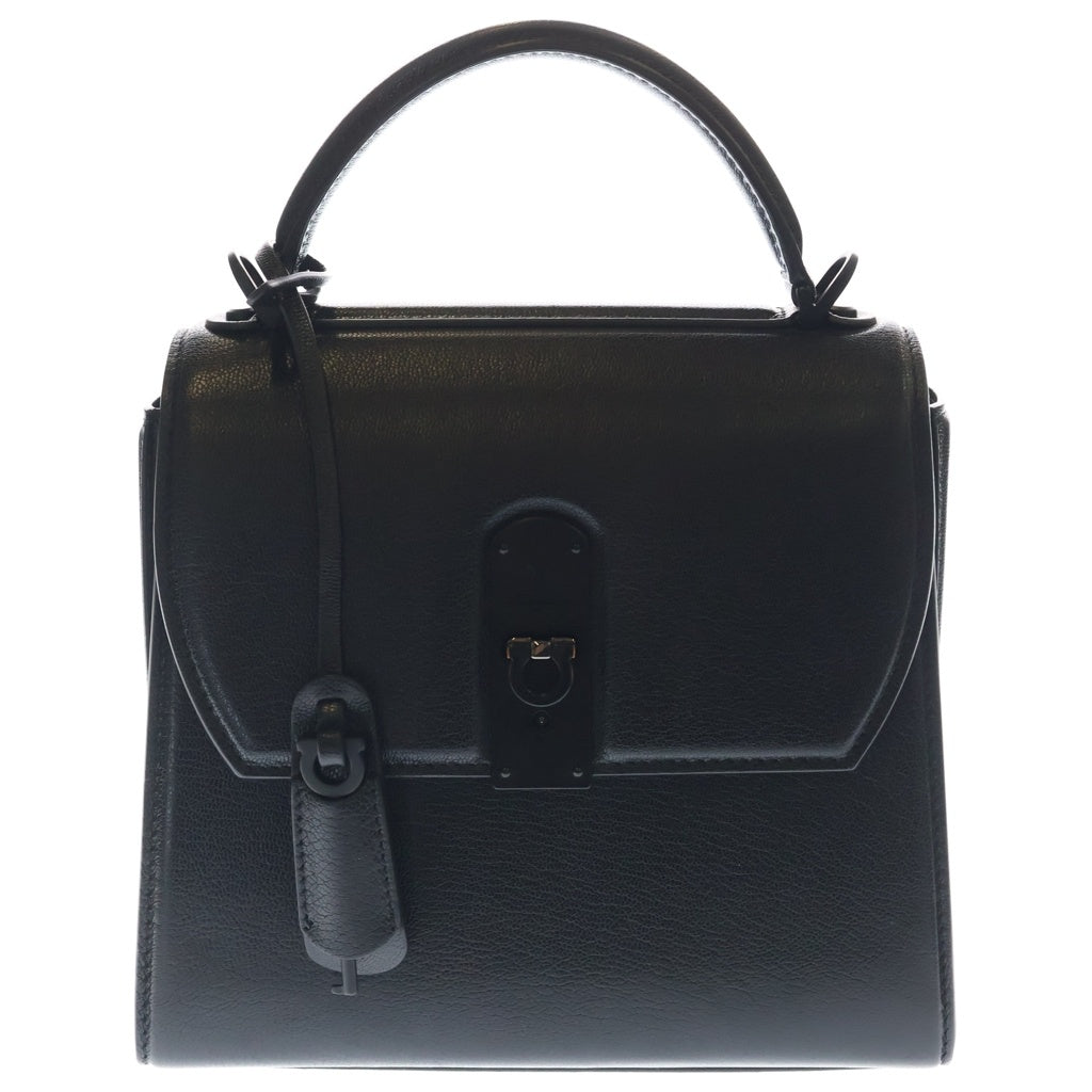Salvatore Ferragamo(サルヴァトーレ フェラガモ) Boxyz ボクシィズ ミディアム ハンド ショルダーバッグ 2WAY レザー ブラック 21 H645 レディース
