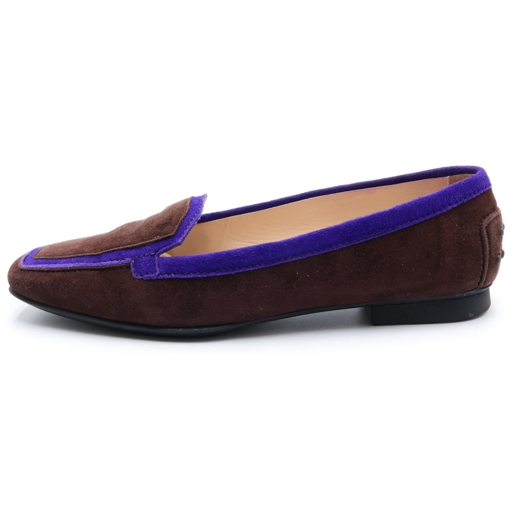 TOD'S(トッズ) スエード パンプス ローファー フラットシューズ ブラウン/パープル レディース