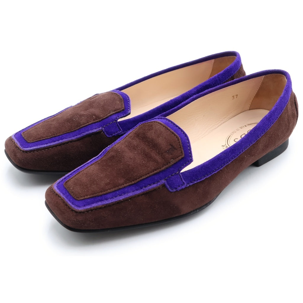 TOD'S(トッズ) スエード パンプス ローファー フラットシューズ ブラウン/パープル レディース
