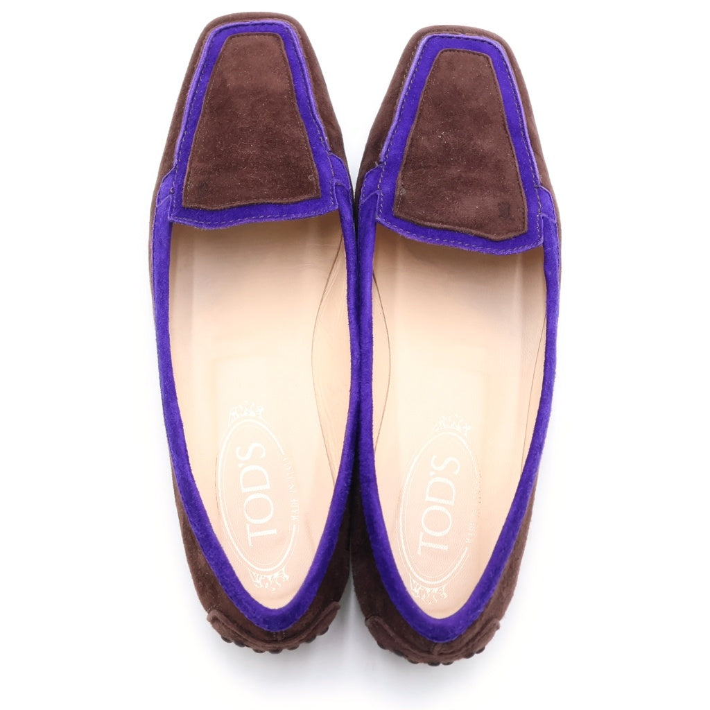 TOD'S(トッズ) スエード パンプス ローファー フラットシューズ ブラウン/パープル レディース