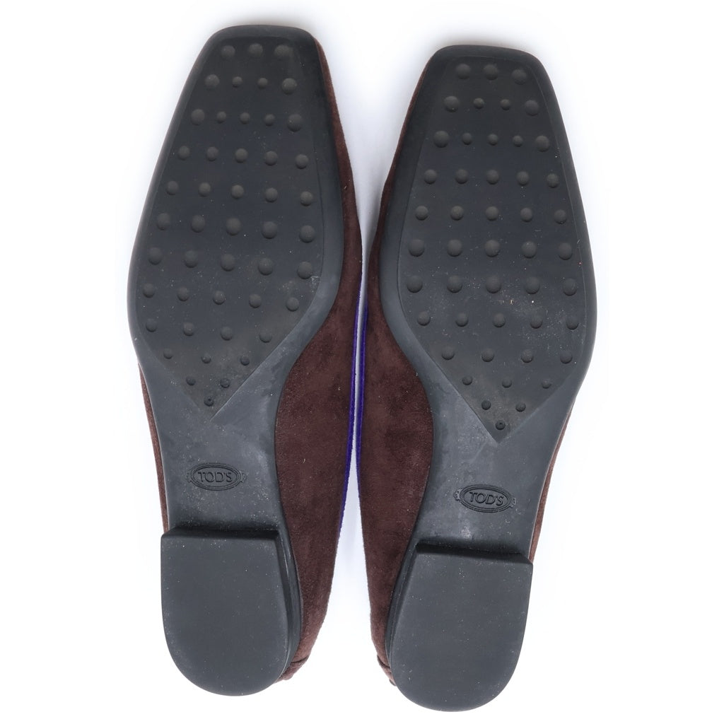TOD'S(トッズ) スエード パンプス ローファー フラットシューズ ブラウン/パープル レディース