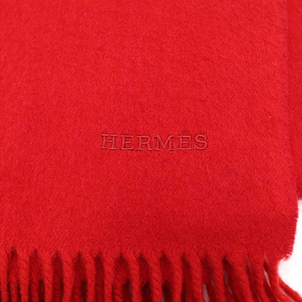 HERMES(エルメス) カシミヤ 大判ストール マフラー フリンジ ロゴ レッド レディース