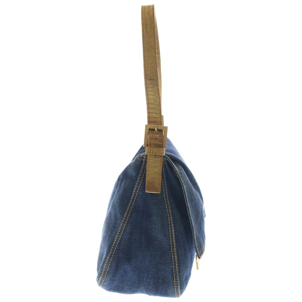 FENDI(フェンディ) マンマバケット デニムショルダーバッグ FFロゴ ゴールド金具 ブルー 8BR001 レディース