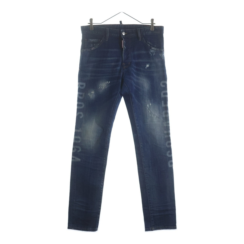 DSQUARED2(ディースクエアード) 20AW ロゴプリント ダメージ ジーンズ コットン デニムパンツ ボトムス #46 ブルー S74LB0757
