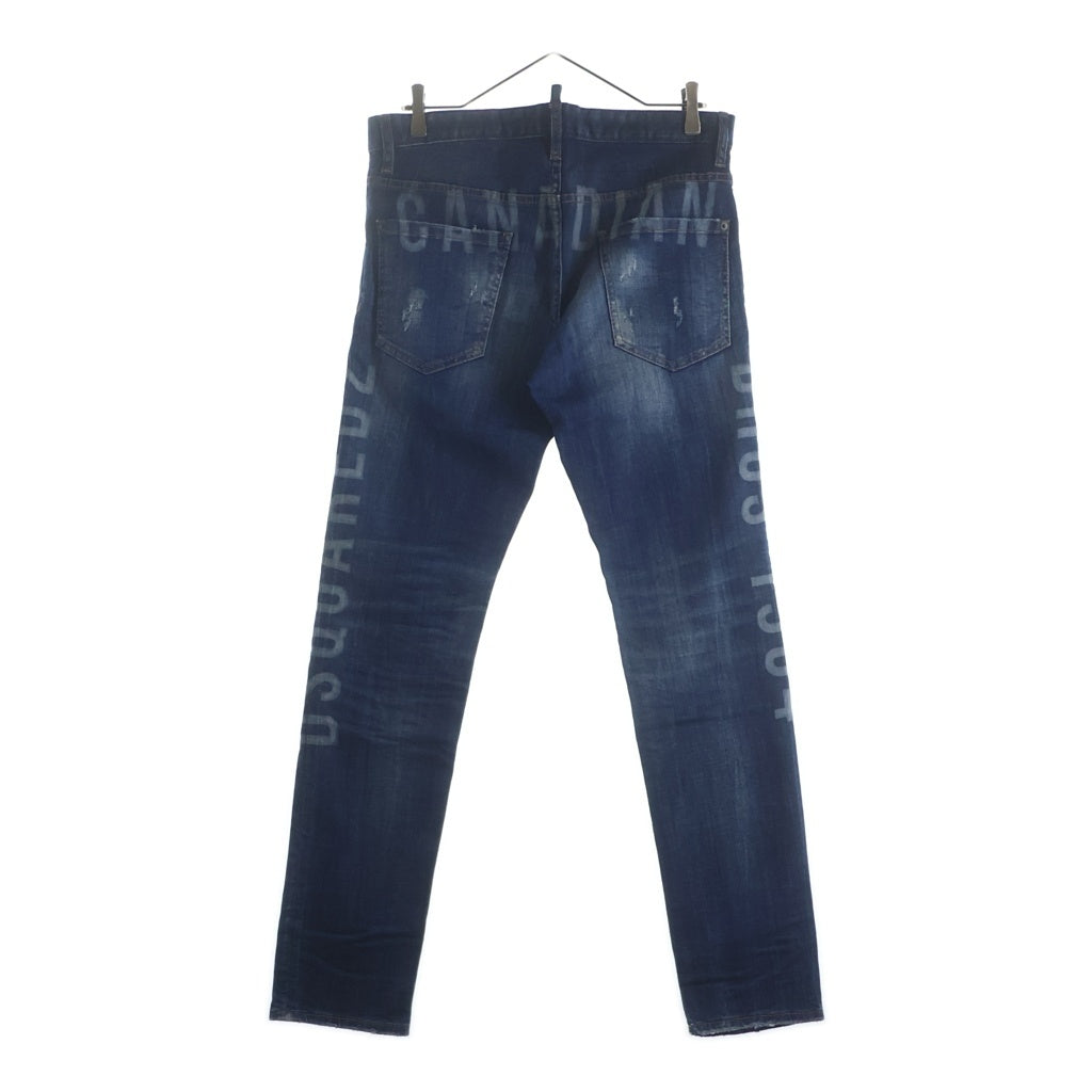 DSQUARED2(ディースクエアード) 20AW ロゴプリント ダメージ ジーンズ コットン デニムパンツ ボトムス #46 ブルー S74LB0757