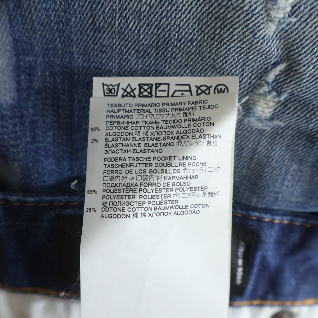 DSQUARED2(ディースクエアード) 20AW ロゴプリント ダメージ ジーンズ コットン デニムパンツ ボトムス #46 ブルー S74LB0757