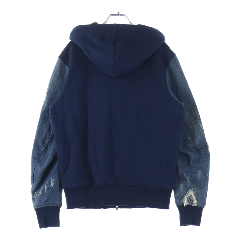 DIESEL(ディーゼル) デニム×コットン 切替 ダメージ フーデッド ジップパーカー アウター #S ネイビー/ブルー S-MIRR-NEW