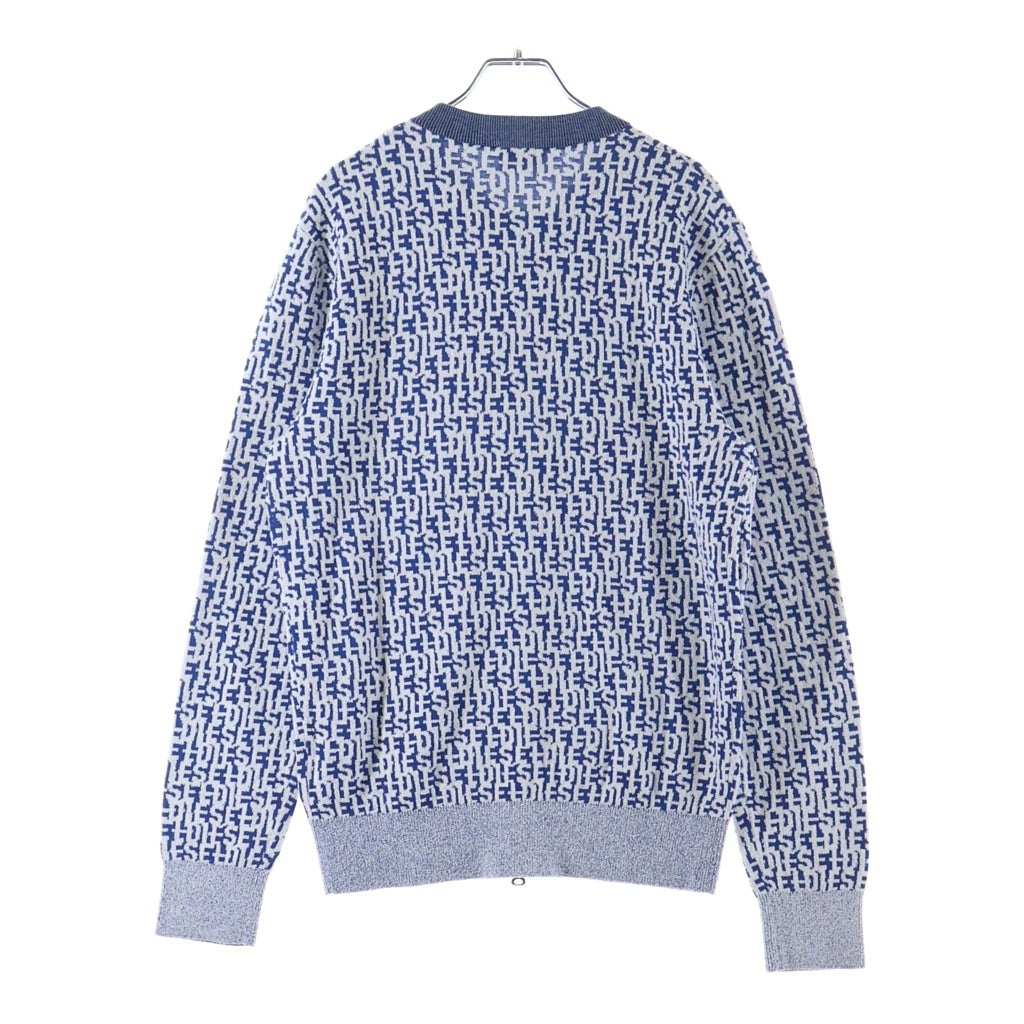 DIESEL(ディーゼル) 23SS ロゴ 総柄 ジャガード レーヨン×コットン ダブルジップ ニット カーディガン #S ブルー/ホワイト