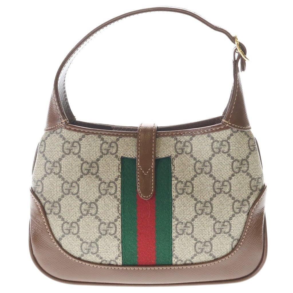 GUCCI(グッチ) GGスプリーム ジャッキー1961 ショルダーバッグ ベージュ×ブラウン PVC×レザー 637092 ゴールド金具 レディース