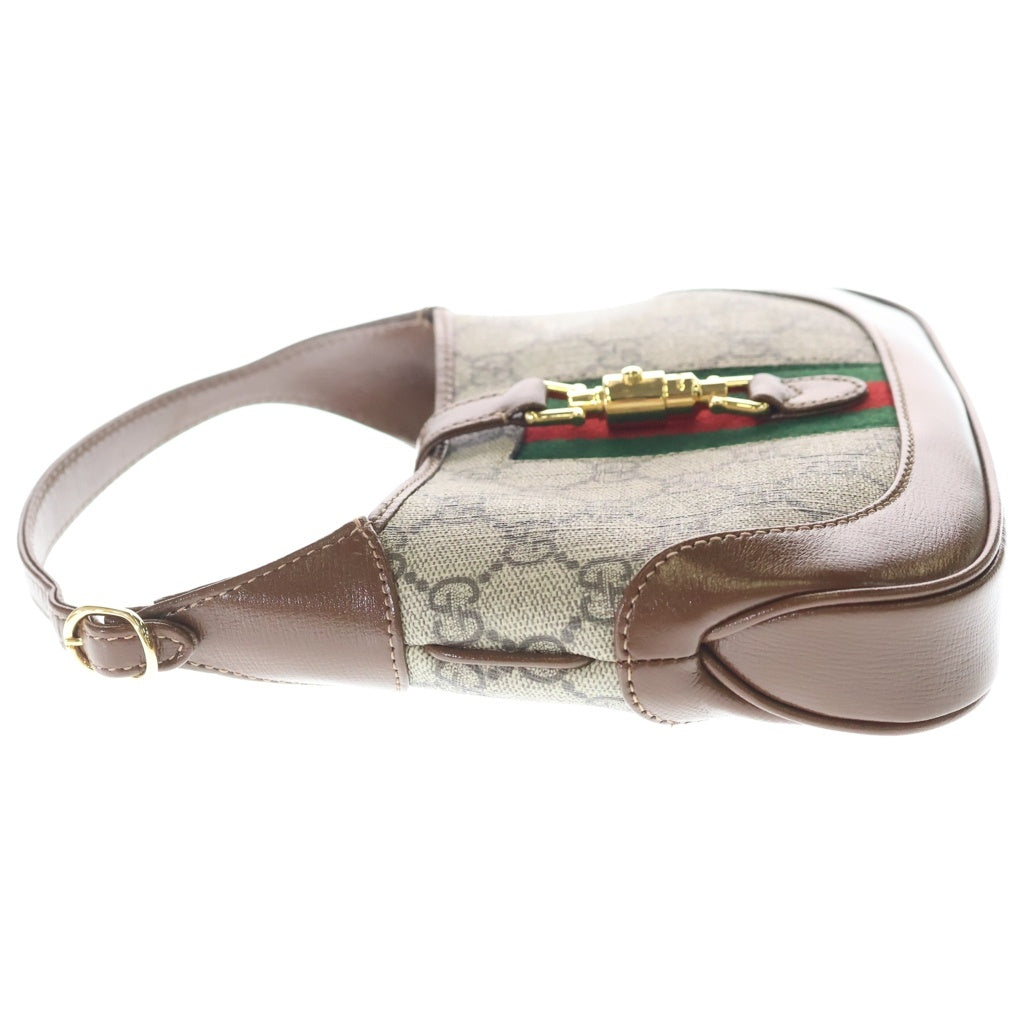 GUCCI(グッチ) GGスプリーム ジャッキー1961 ショルダーバッグ ベージュ×ブラウン PVC×レザー 637092 ゴールド金具 レディース