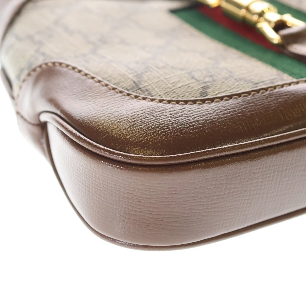 GUCCI(グッチ) GGスプリーム ジャッキー1961 ショルダーバッグ ベージュ×ブラウン PVC×レザー 637092 ゴールド金具 レディース