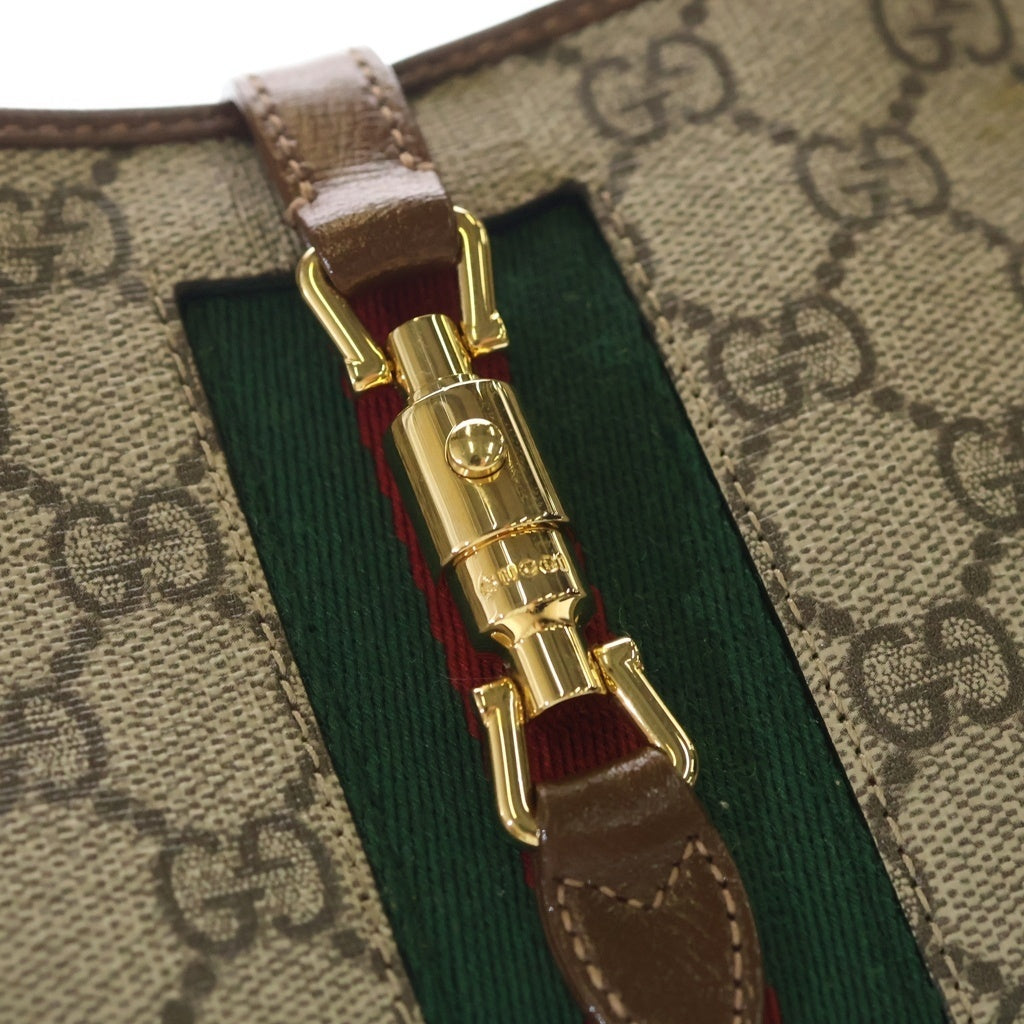 GUCCI(グッチ) GGスプリーム ジャッキー1961 ショルダーバッグ ベージュ×ブラウン PVC×レザー 637092 ゴールド金具 レディース