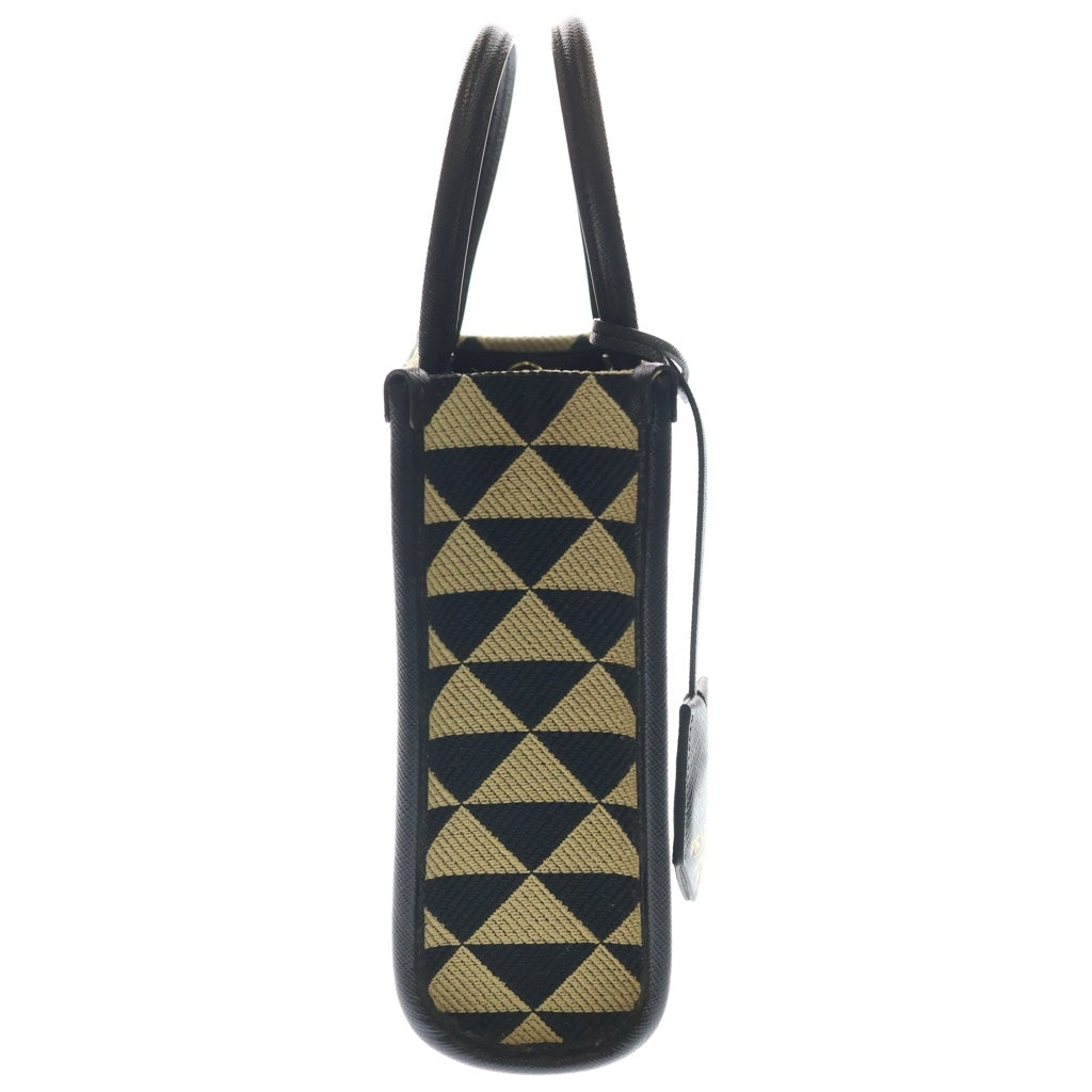 PRADA(プラダ) シンボル エンブロイダリー ジャガード ファブリック ミニ 2wayバック キャンバス ブラウン/ブラック 1BA355 レディース