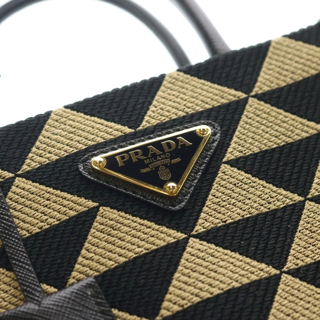 PRADA(プラダ) シンボル エンブロイダリー ジャガード ファブリック ミニ 2wayバック キャンバス ブラウン/ブラック 1BA355 レディース